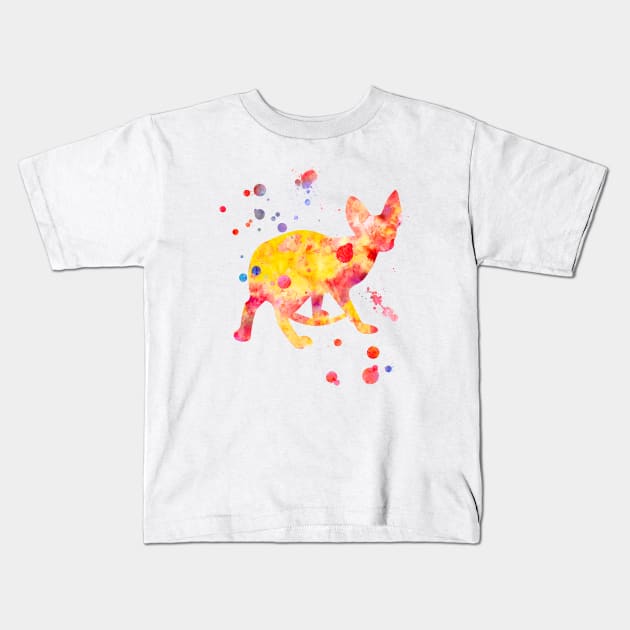 Devon Rex Cat Watercolor Painting Kids T-Shirt by Miao Miao Design